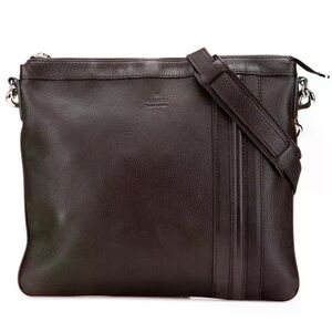 GUCCI Men's 233329 Dark Brown Pebbled Leather Adjustable Messenger Crossbody Bag